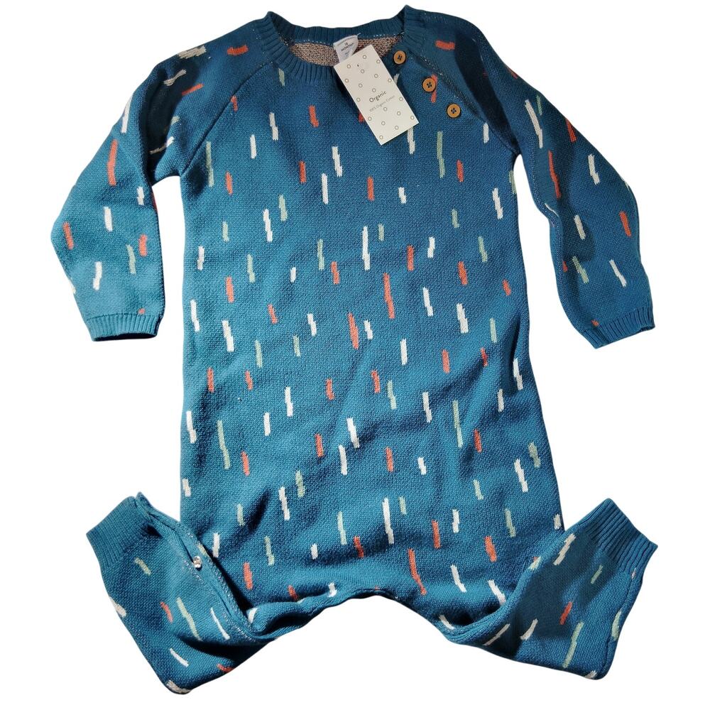 Nordstrom Baby Organic Cotton Thick‑Knit One‑Piece Blue 18M